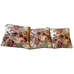 Vintage Waverly Fortuna Floral Tapestry Throw Pillows Set of 3 Rope Trim 16x16